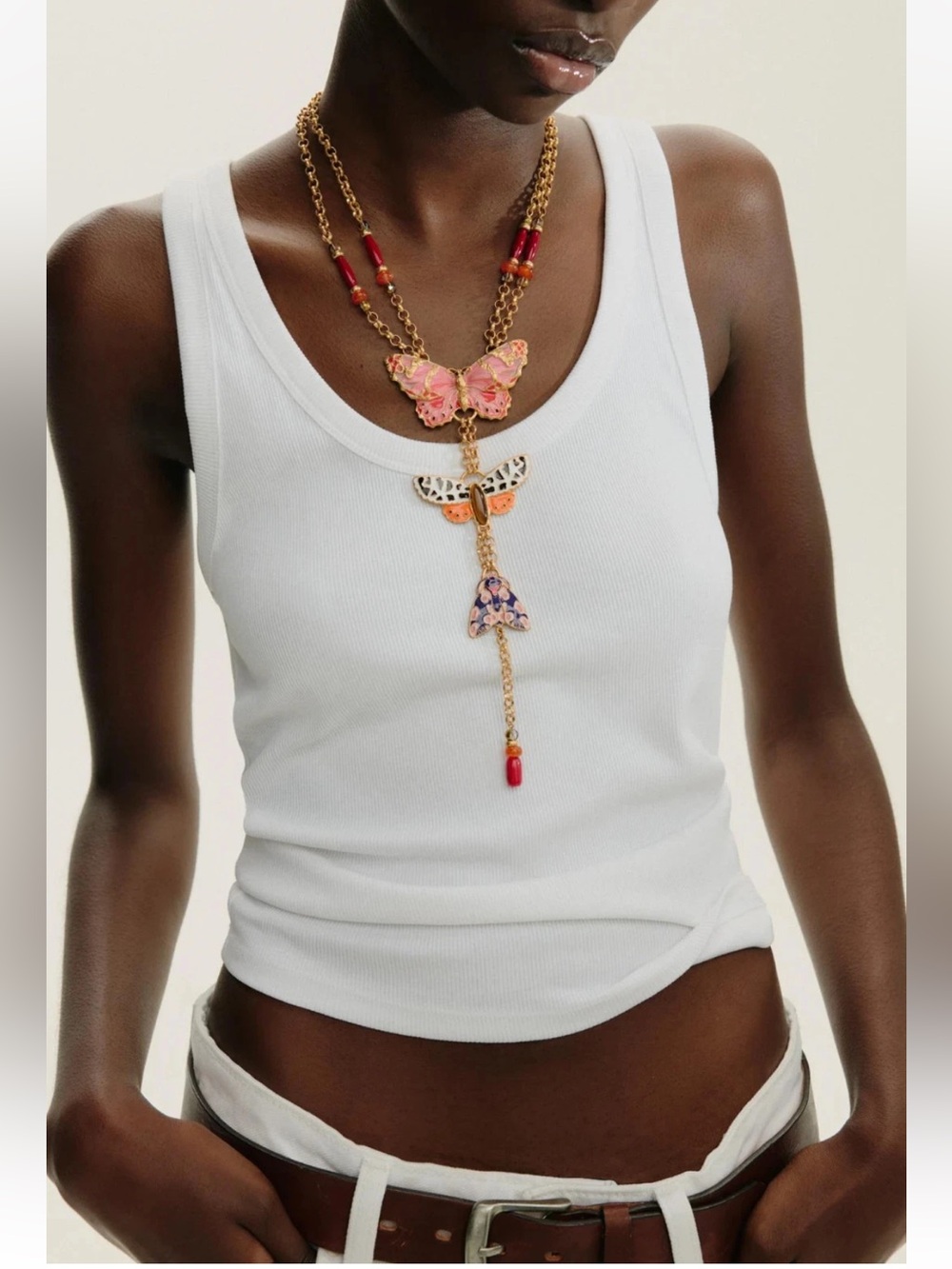 Zara Gold Necklace with Pink, Orange and Black Butterfly Charms